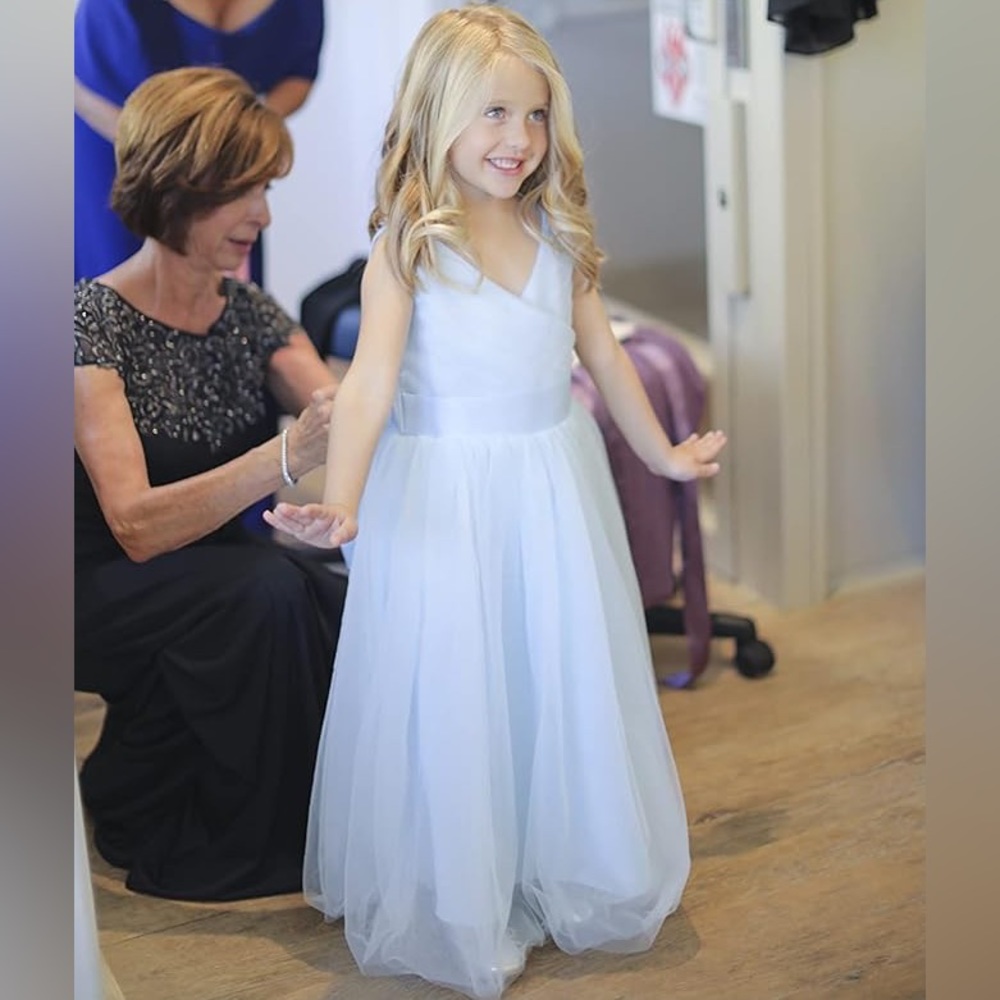 Glamulice Flower Girls Spaghetti Strap Tulle Long A Line Wedding Pageant Dress